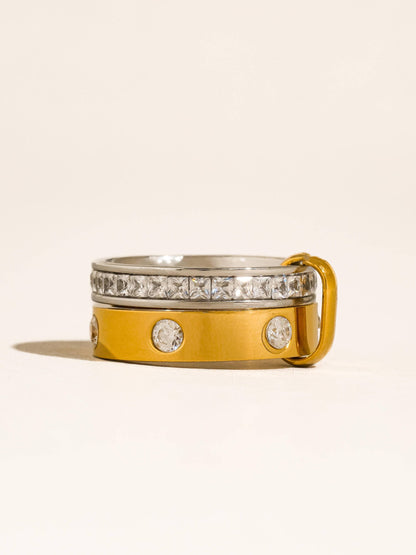 Greyson 18K Gold Non-Tarnish Two-Tone Crystal Band Ring: Multi-Colored