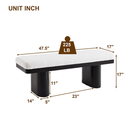 47.5" Wood Bed Bench Ottoman, Teddy Velvet Entryway Bench: Walnut