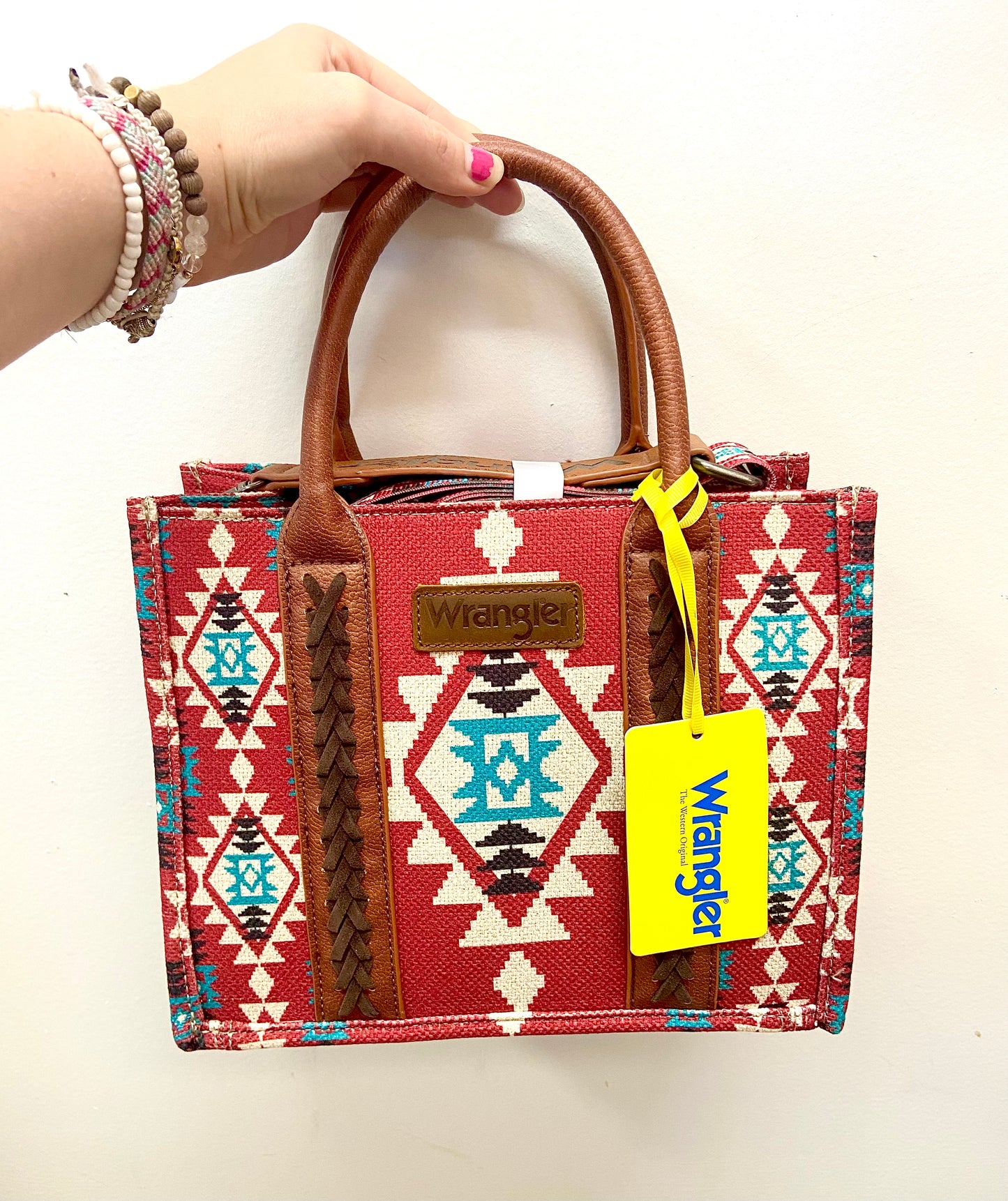 Wrangler Southwestern Print Small Canvas Tote/Crossbody - Red