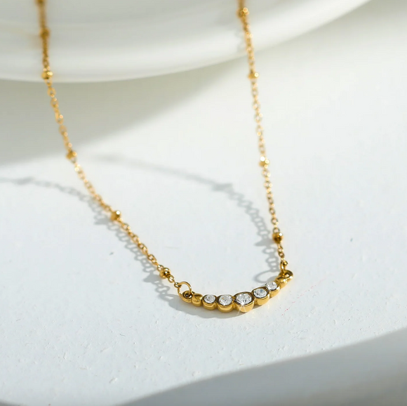 KIMI Beaded Gold Chain with Dainty Pavé-Set Zirconia Pendant