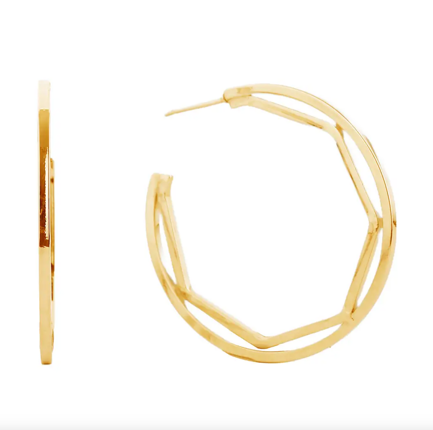 14K Gold-Dipped Geometric Double Line Post Earring