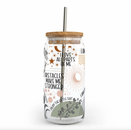 Boho Affirmations Glass Can W Bamboo Lid | Sweary Glass Can