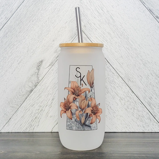 Lily Province Frosted Glass Can & Bamboo Lid | Saskatchewan