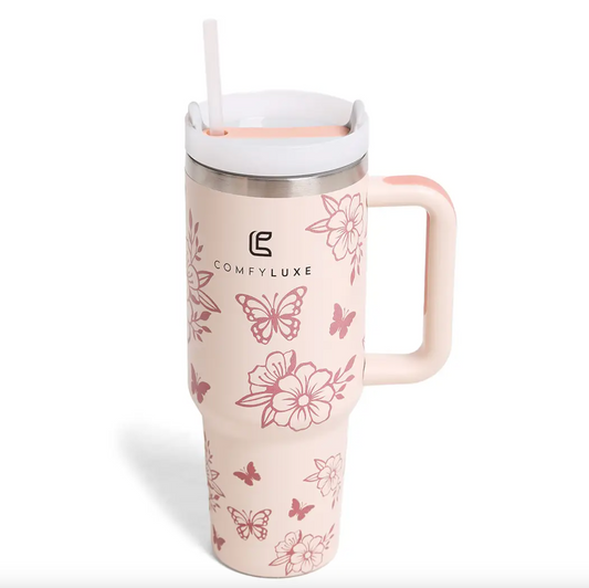 Butterfly Flower Print 40oz Tumbler with Handle