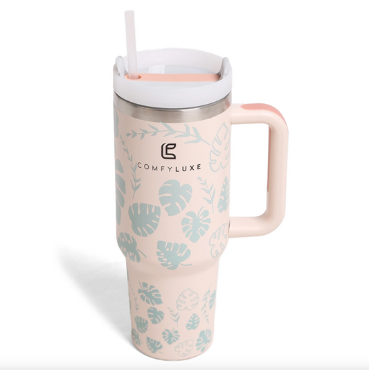Tropical Leaves 40oz Tumbler with Handle