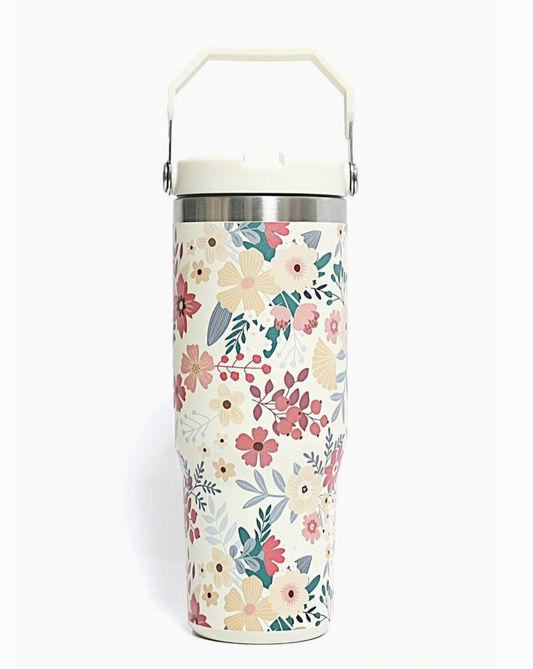 Stainless Steel Flip Straw Tumbler - Floral