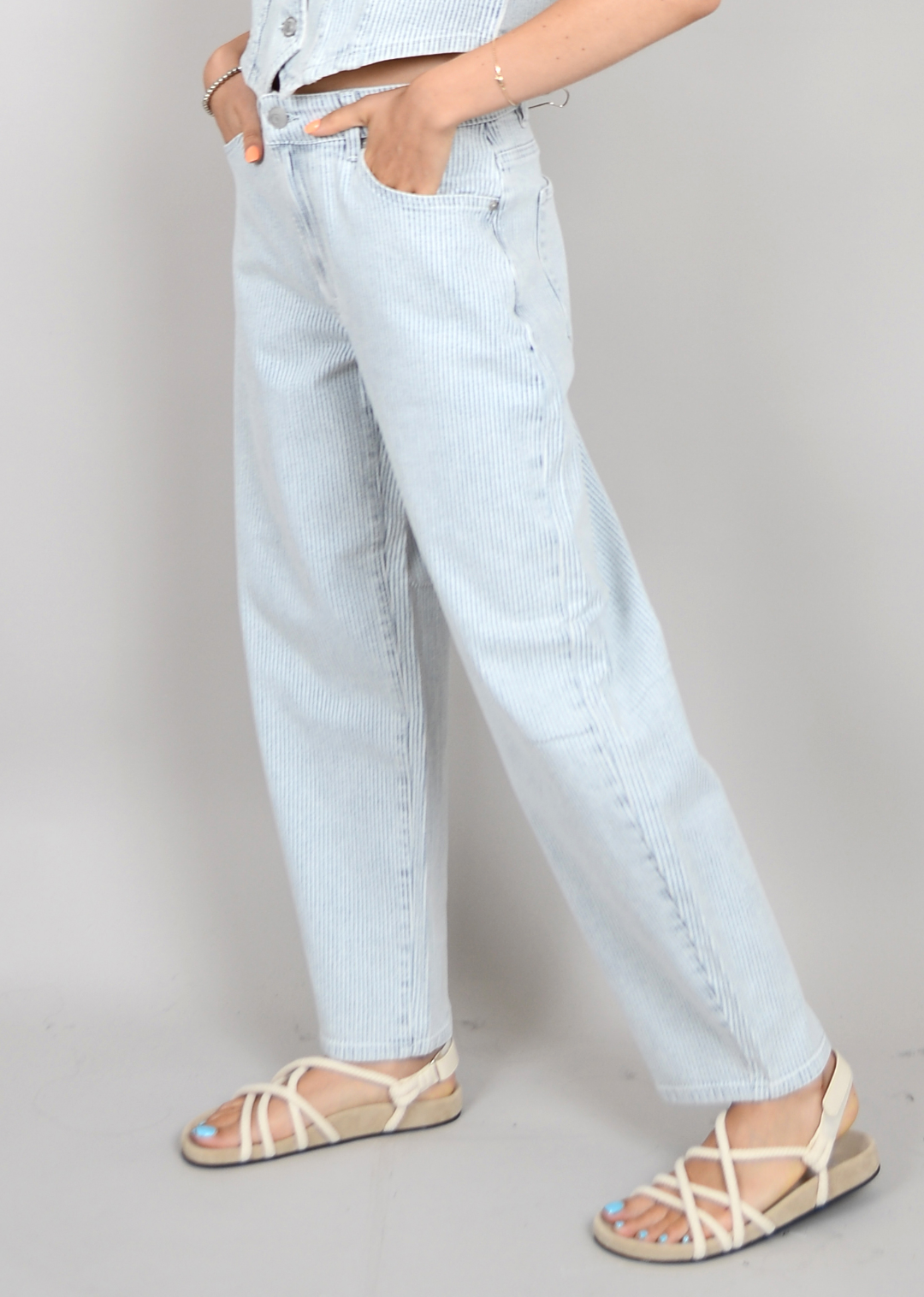 SAMMI BARREL PANTS- Blue and white Stripe