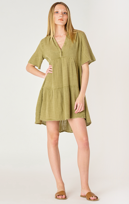 SS FLOWY TIERED MINI DRESS - Washed Sage