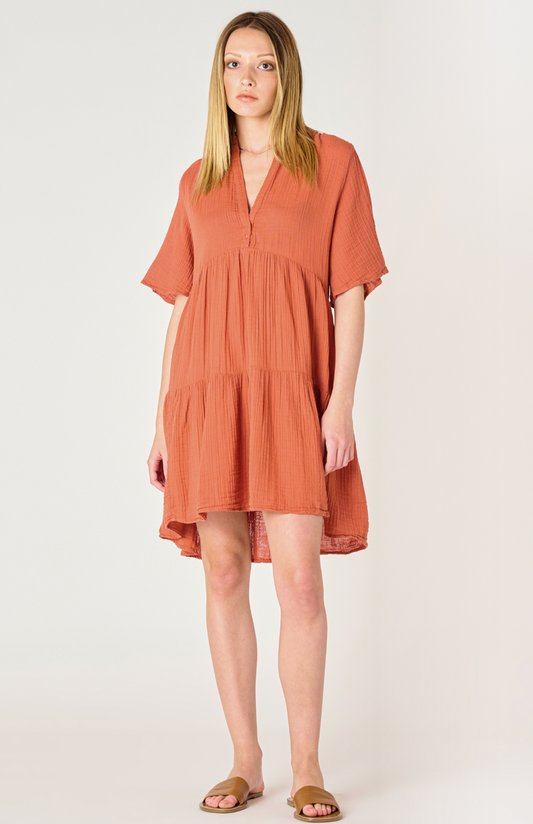 SS FLOWY TIERED MINI DRESS - Washed Sunset