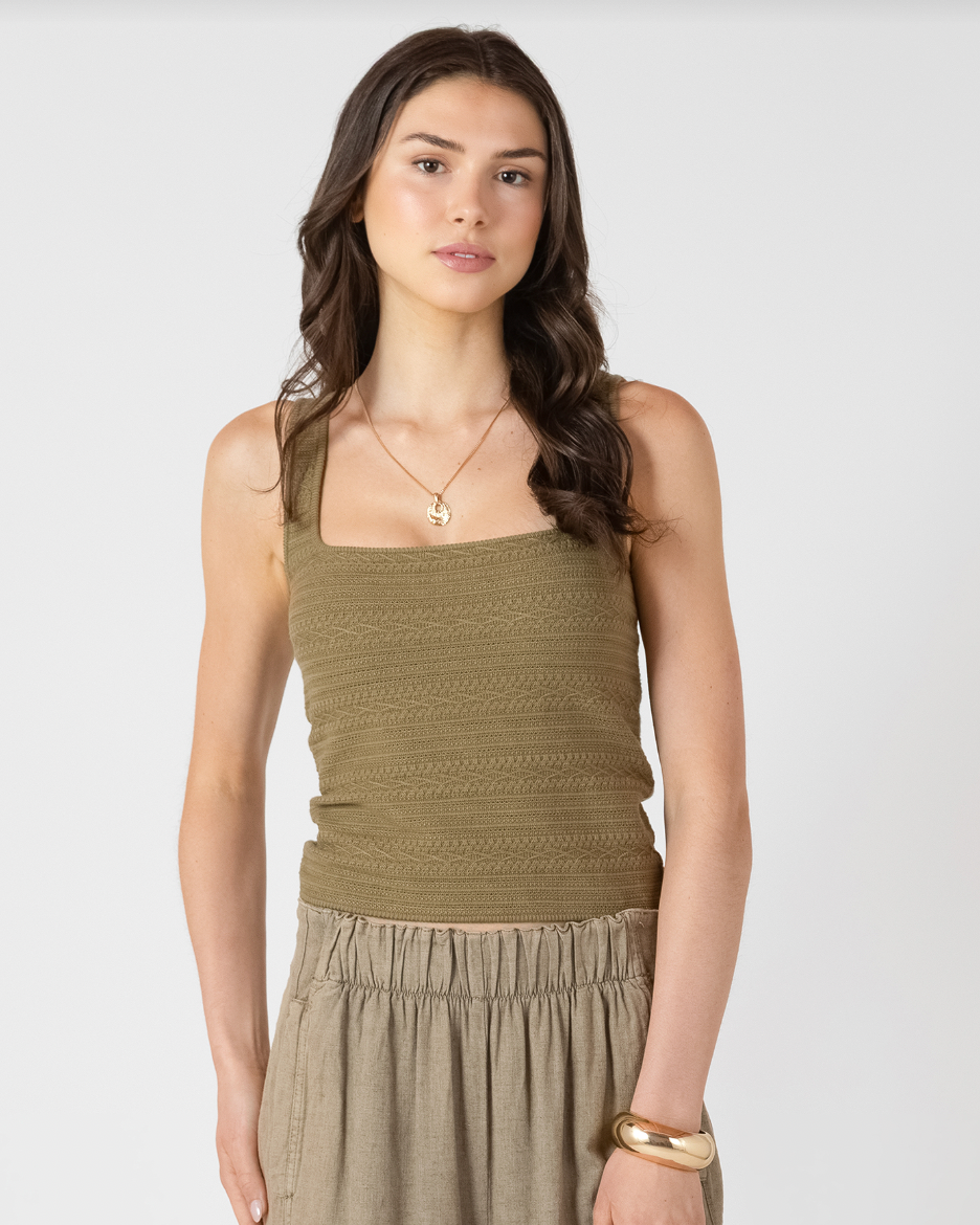 SQUARENECK TEXTURED TANK - DUSTY SAGE