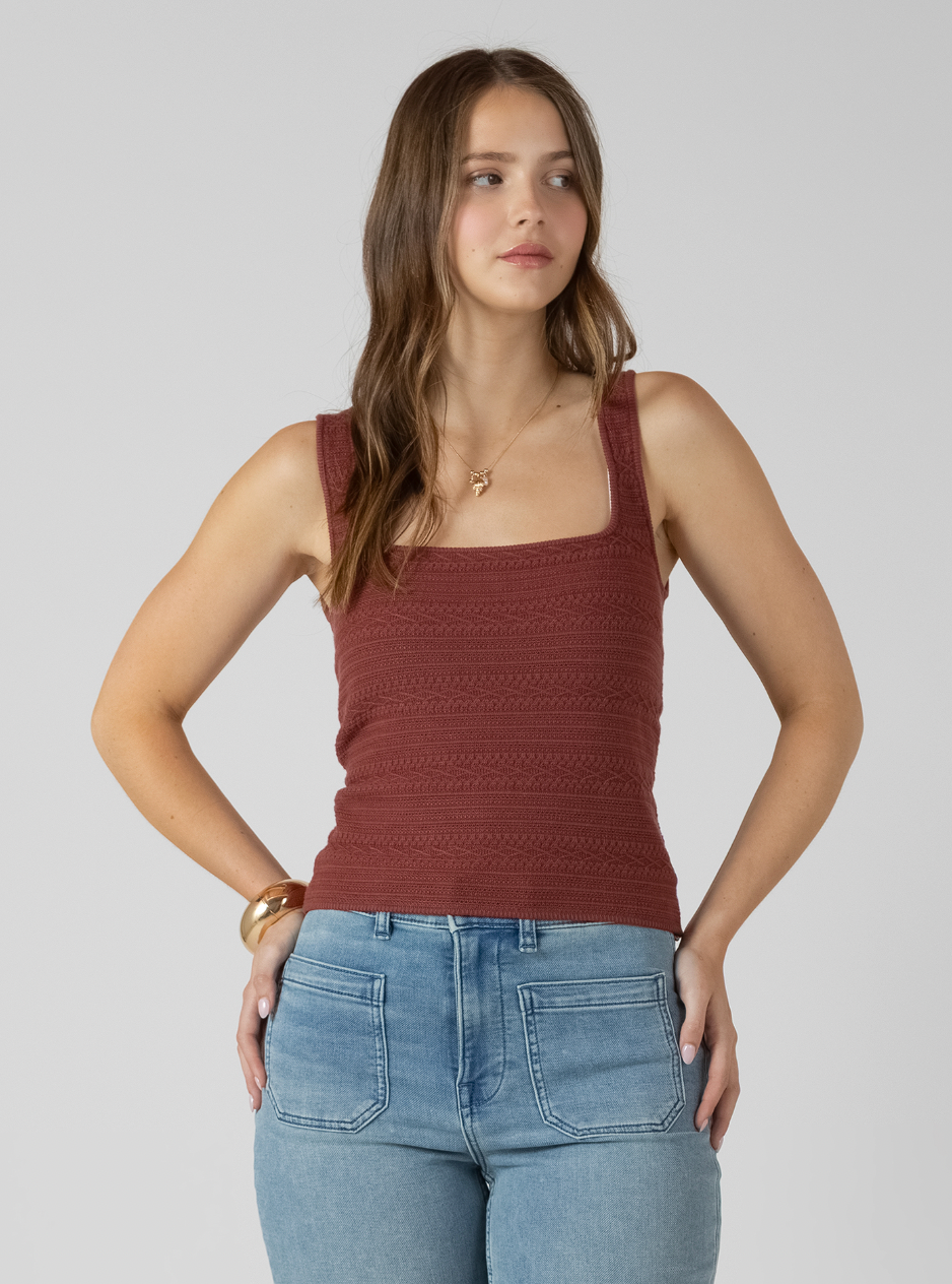 SQUARENECK TEXTURED TANK - BURNT SIENNA