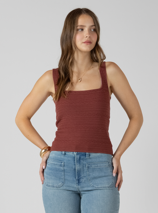 SQUARENECK TEXTURED TANK - BURNT SIENNA