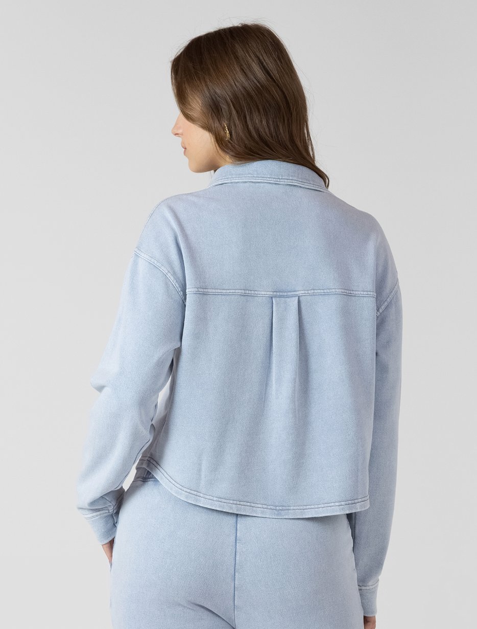 CROPPED KNIT OVERSHIRT - WASHED LIGHT BLUE