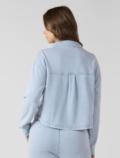 CROPPED KNIT OVERSHIRT - WASHED LIGHT BLUE