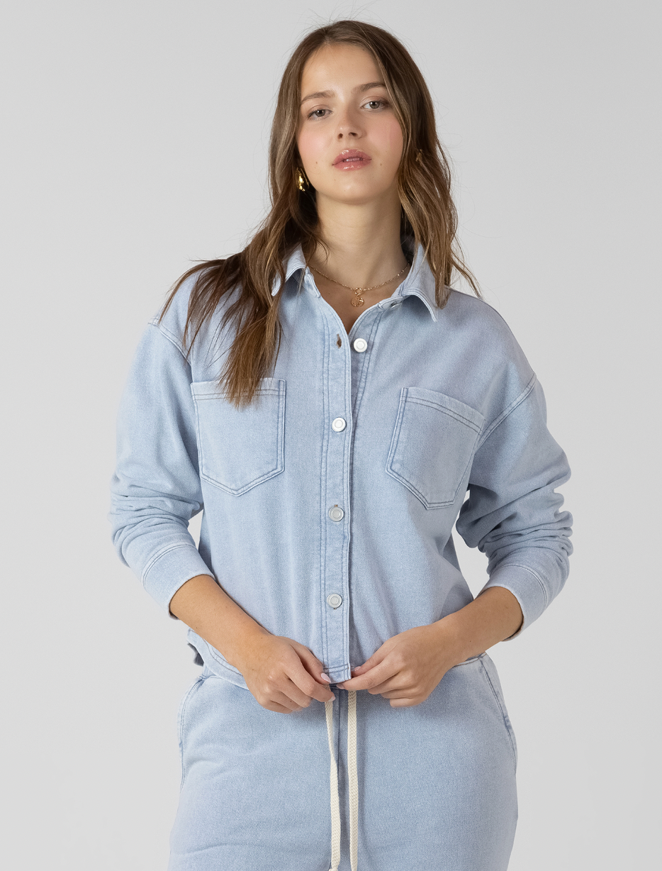 CROPPED KNIT OVERSHIRT - WASHED LIGHT BLUE