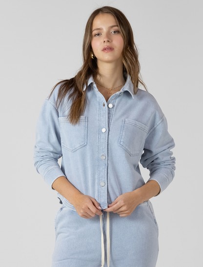 CROPPED KNIT OVERSHIRT - WASHED LIGHT BLUE