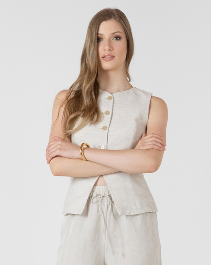 BUTTON UP VEST - LIGHT ECRU