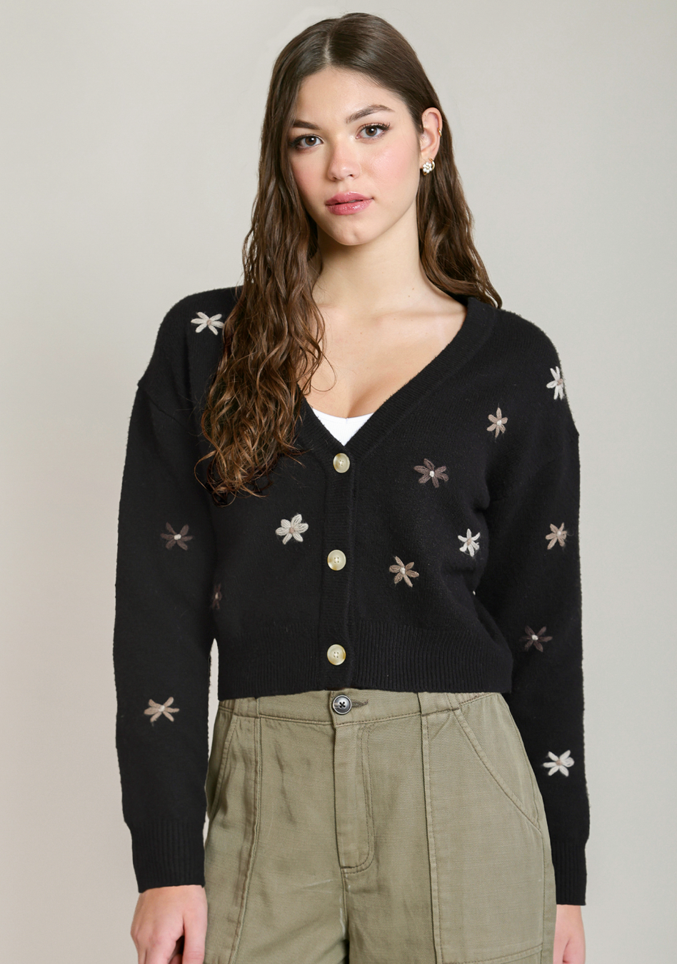 DEX - EMBROIDERED FLOWER CARDIGAN