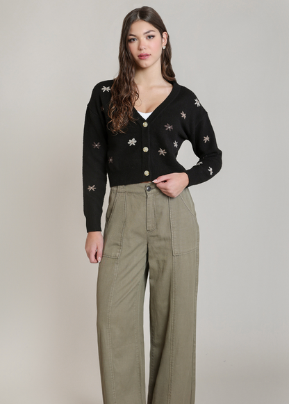 DEX - EMBROIDERED FLOWER CARDIGAN