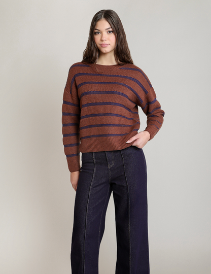 DEX - STRIPE CREWNECK SWEATER - RUSTIC BROWN/BLUE