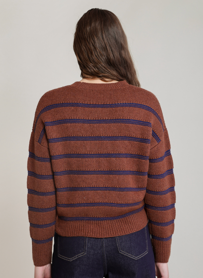 DEX - STRIPE CREWNECK SWEATER - RUSTIC BROWN/BLUE