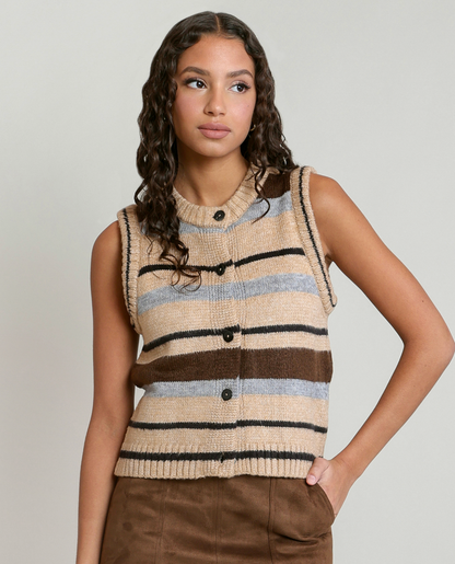 DEX - STRIPE SWEATER VEST - OAT/BLUE STRIPE