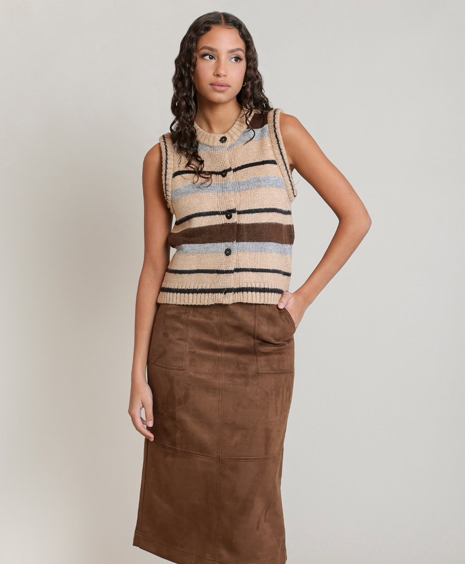 DEX - STRIPE SWEATER VEST - OAT/BLUE STRIPE