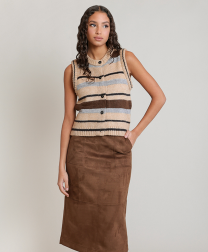 DEX - STRIPE SWEATER VEST - OAT/BLUE STRIPE