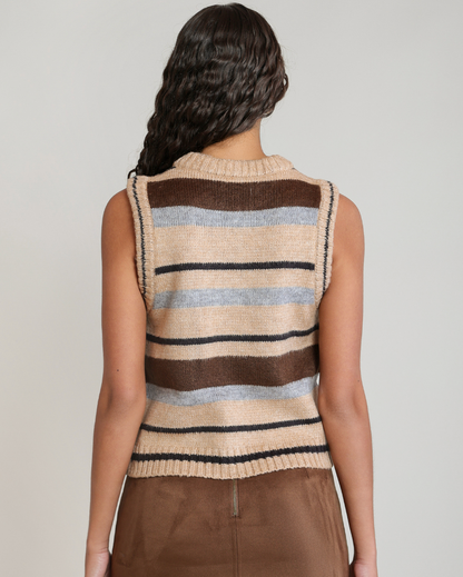 DEX - STRIPE SWEATER VEST - OAT/BLUE STRIPE