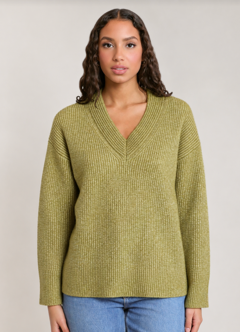 DEX - V-NECK SWEATER TOP - LEAF