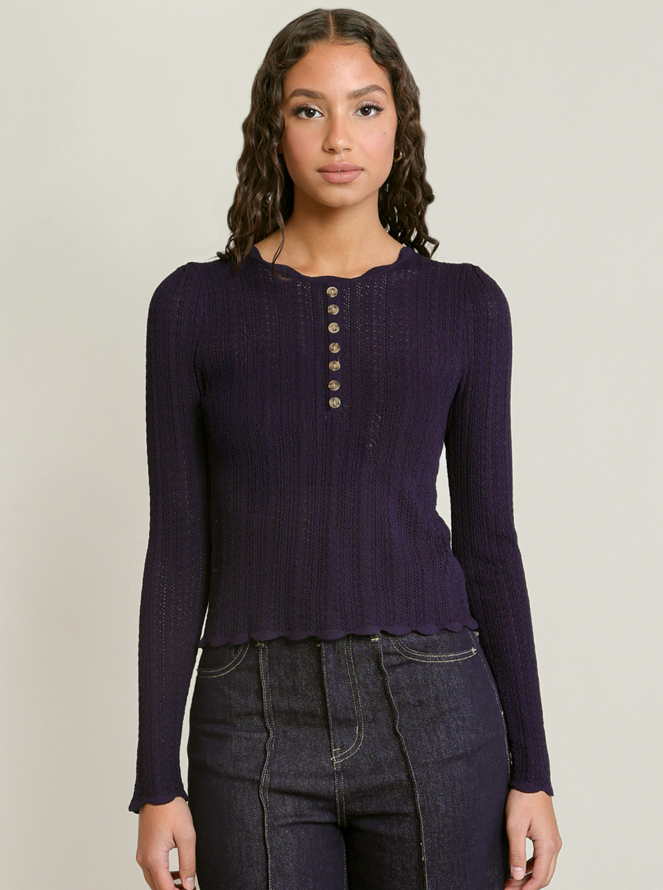 DEX -HENLEY SWEATER TOP - NAVY