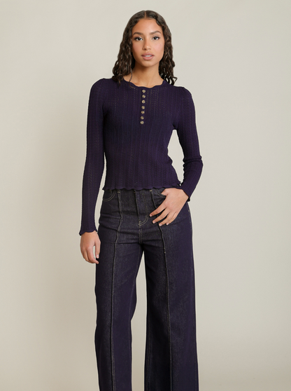 DEX -HENLEY SWEATER TOP - NAVY
