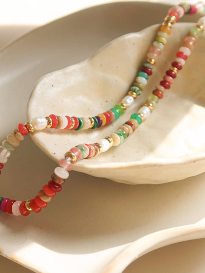 Sunny Non-Tarnish Boho Color Beaded Necklace: Multi-Colored