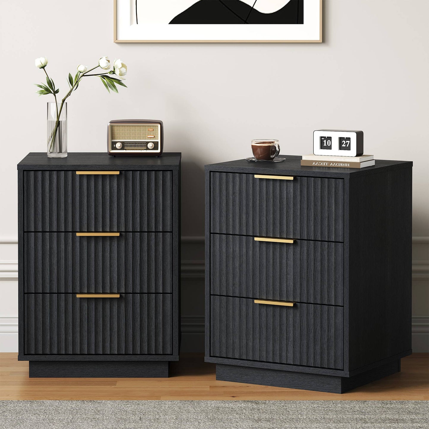 3-Drawer Low Storage Cabinet: Black