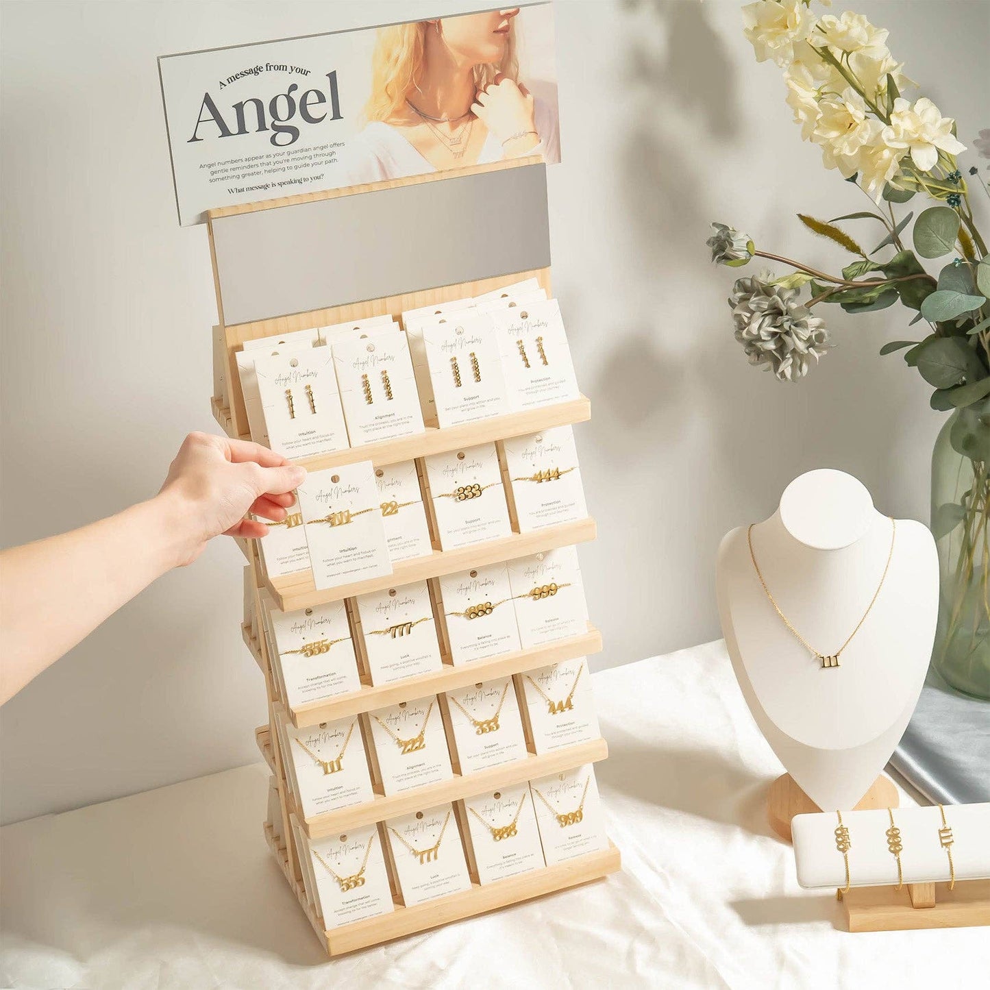Angel Number Jewelry Display Set: Gold