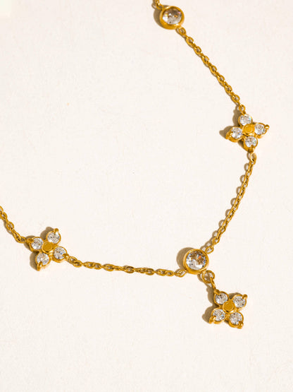 Aveline 18K Gold Non-Tarnish CZ Floral Chain Necklace: Yellow Gold
