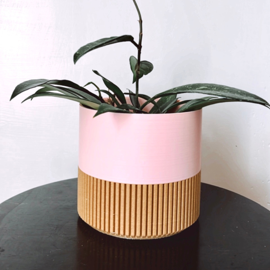 Two-toned Wood & Colour (Olive) Plant Pot : Black / Small