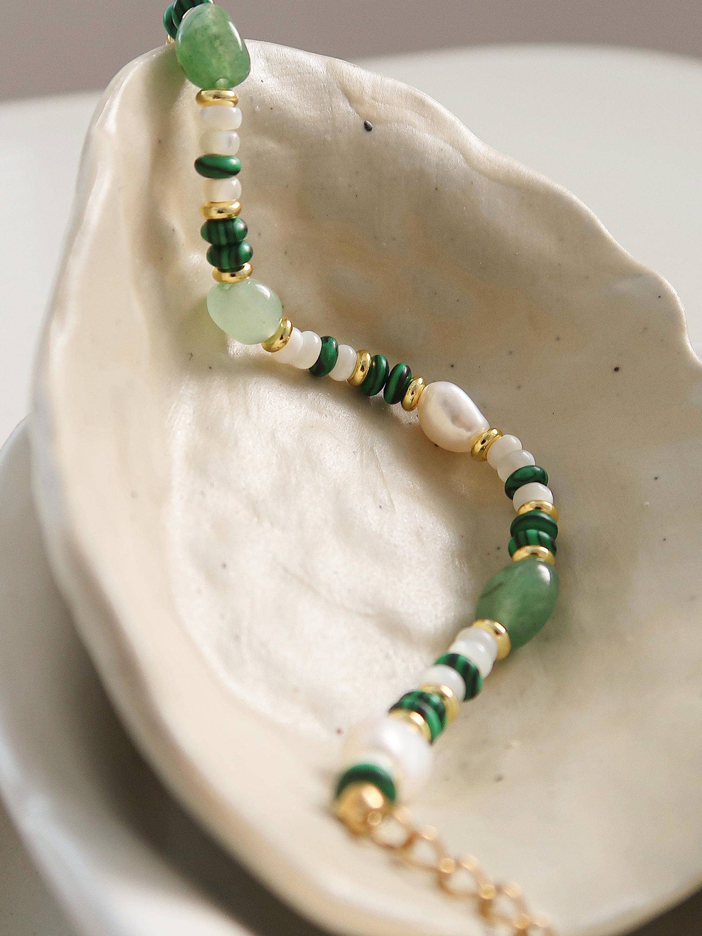 18K Non-Tarnish Bohemian Stone and Bead Bracelet: Jolin-Rose