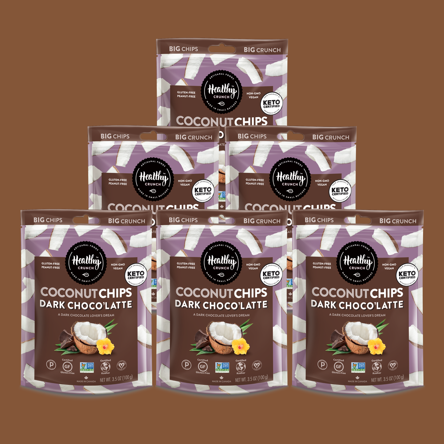 Dark Choco'Latte Coconut Chips: 6-Pack