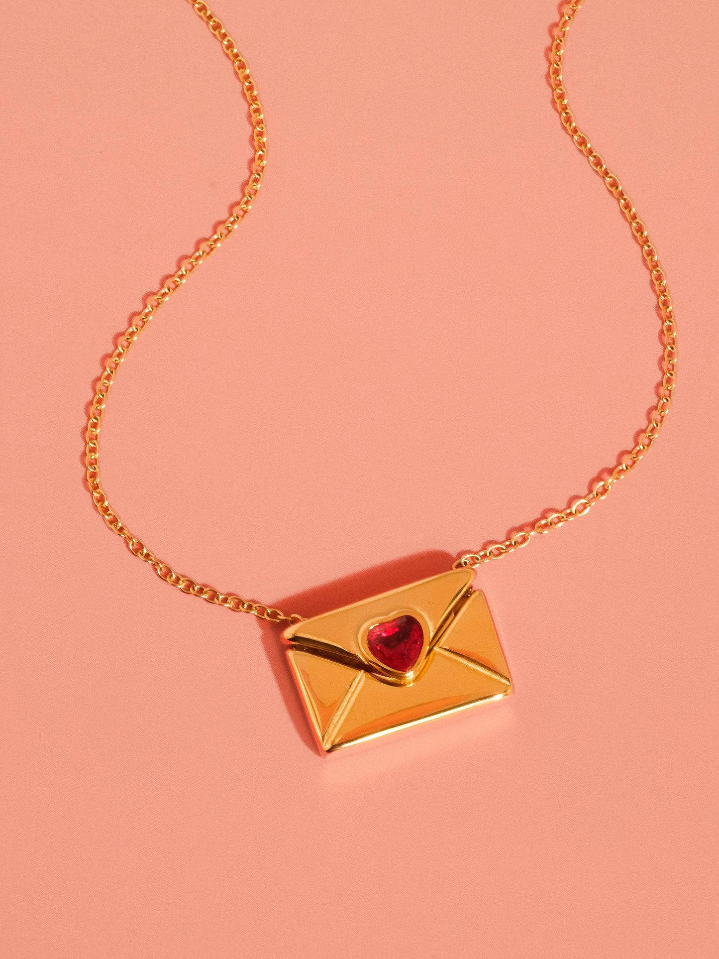 Letter 18K Gold Non-Tarnish Love Letter Heart Necklace: Yellow Gold