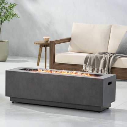 Rectangular Iron Fire Pit 50000 BTU for Patio: Stone Gray