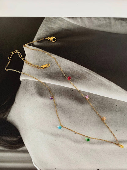 Ariana 18K Non-Tarnish Petite CZ Chain Necklace: Multi-Colored