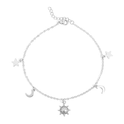 18K Gold PVD Stainless Steel Moon & Star Charm Anklet: Gold