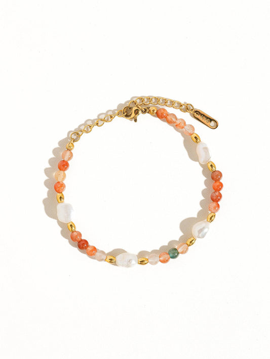 18K Non-Tarnish Bohemian Stone and Bead Bracelet: Jolin-Rose