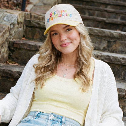 C.C OUT HERE DILLY DALLYING Letter on Two Tone Trucker Hat: Butter Yellow