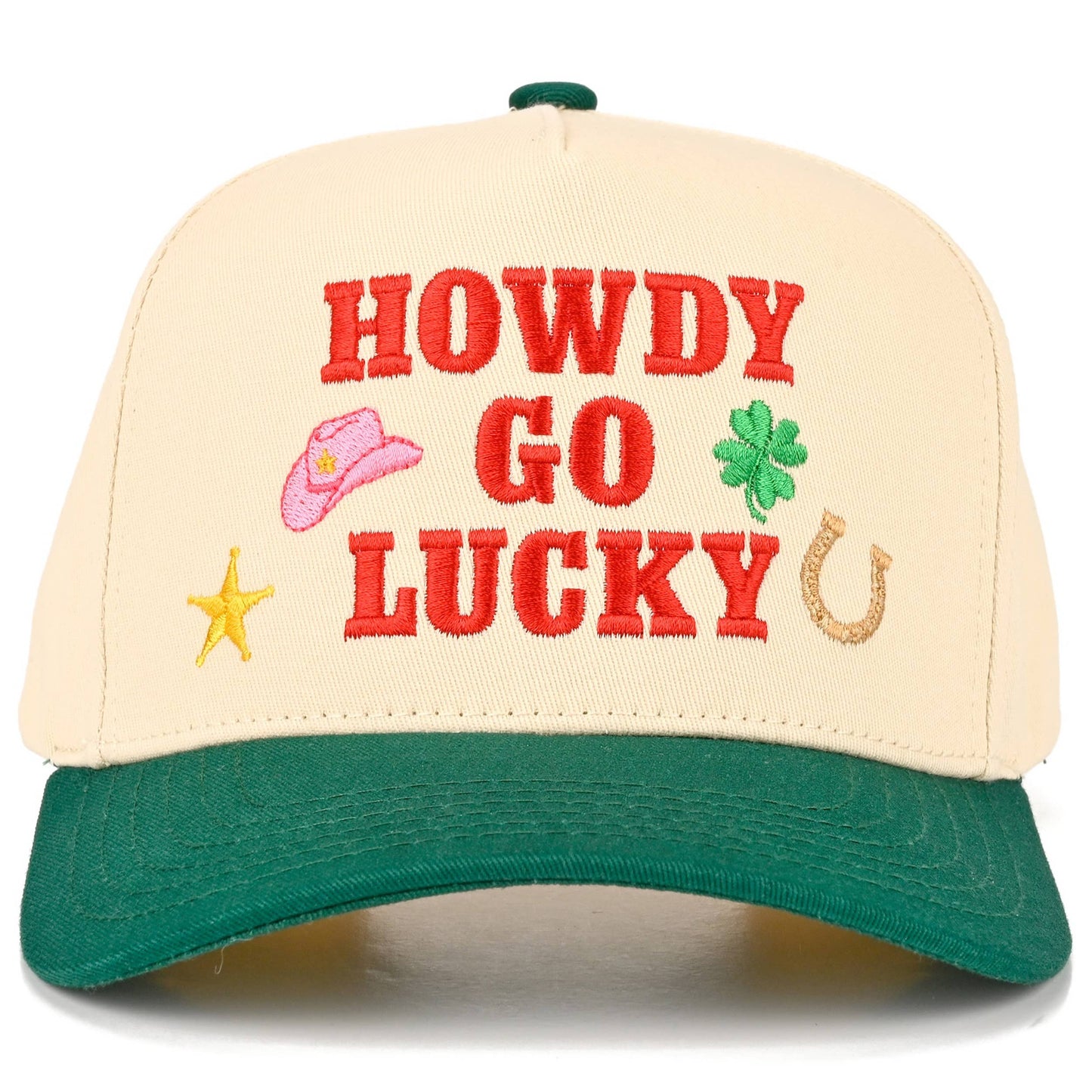 C.C HOWDY GO LUCKY Letter on Two Tone Trucker Hat: Leopard