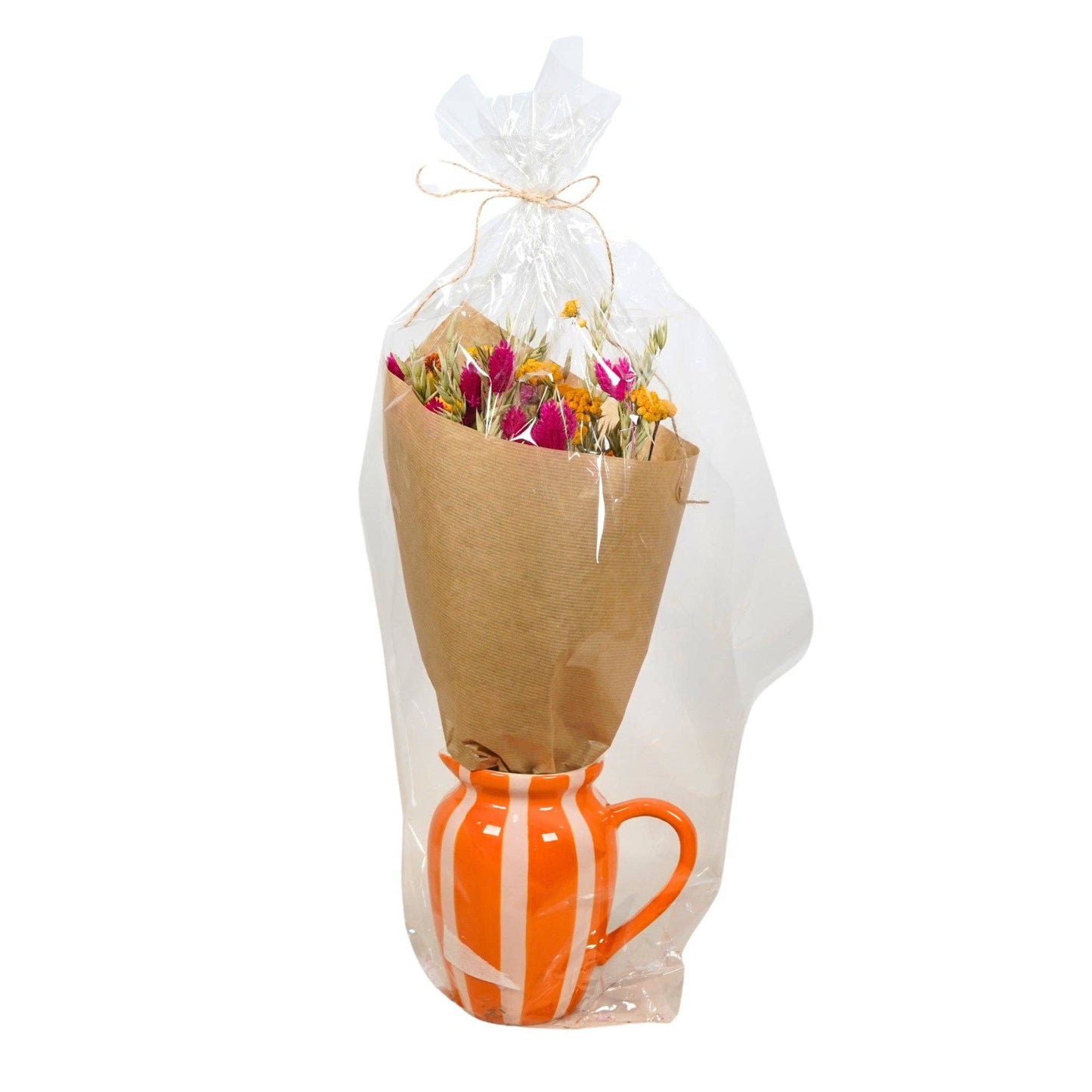 Dried Flowers in Ceramic Vase – Orange Stripes - Summer Bestseller