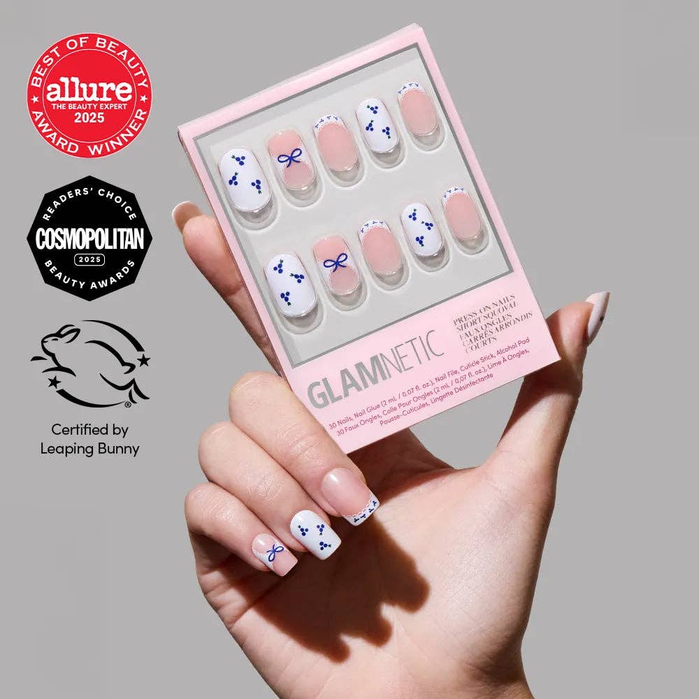 Blue A Kiss Press-On Nails | Short Squoval Valentine Ribbons