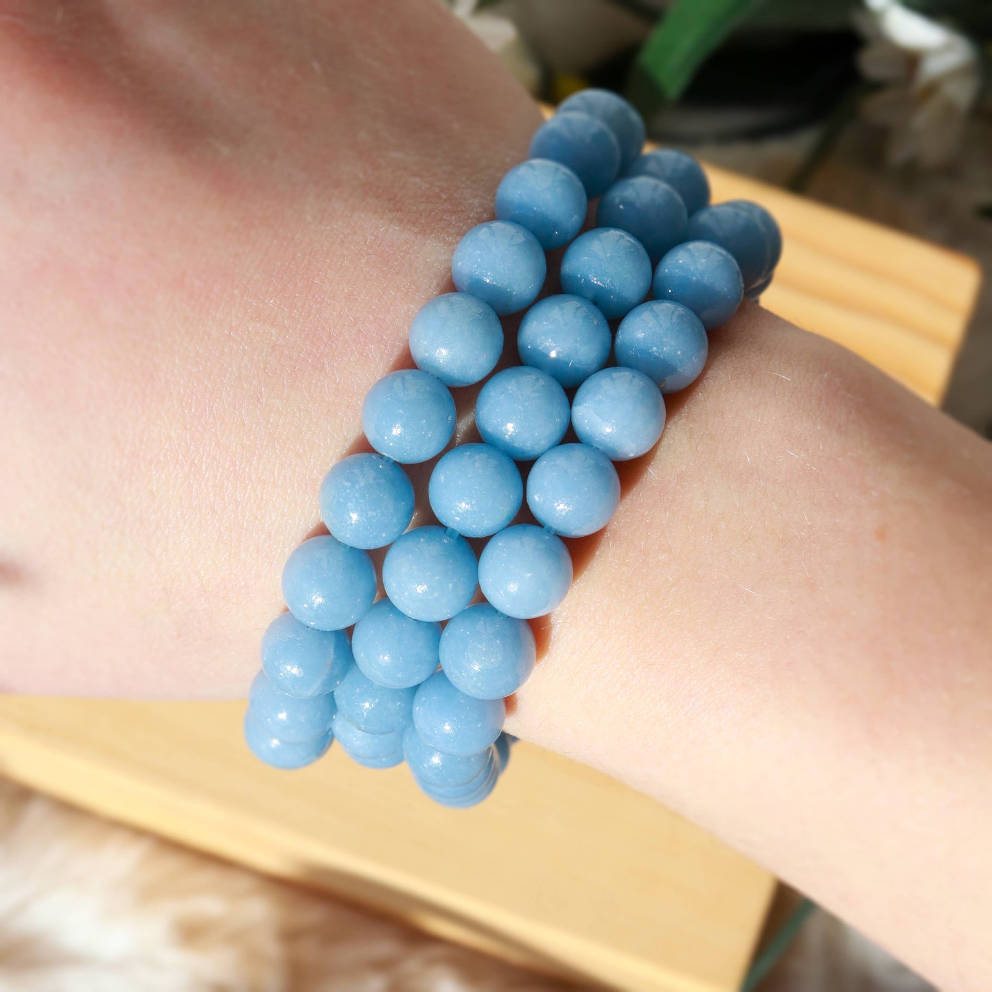 Angelite Round Beaded Bracelet
