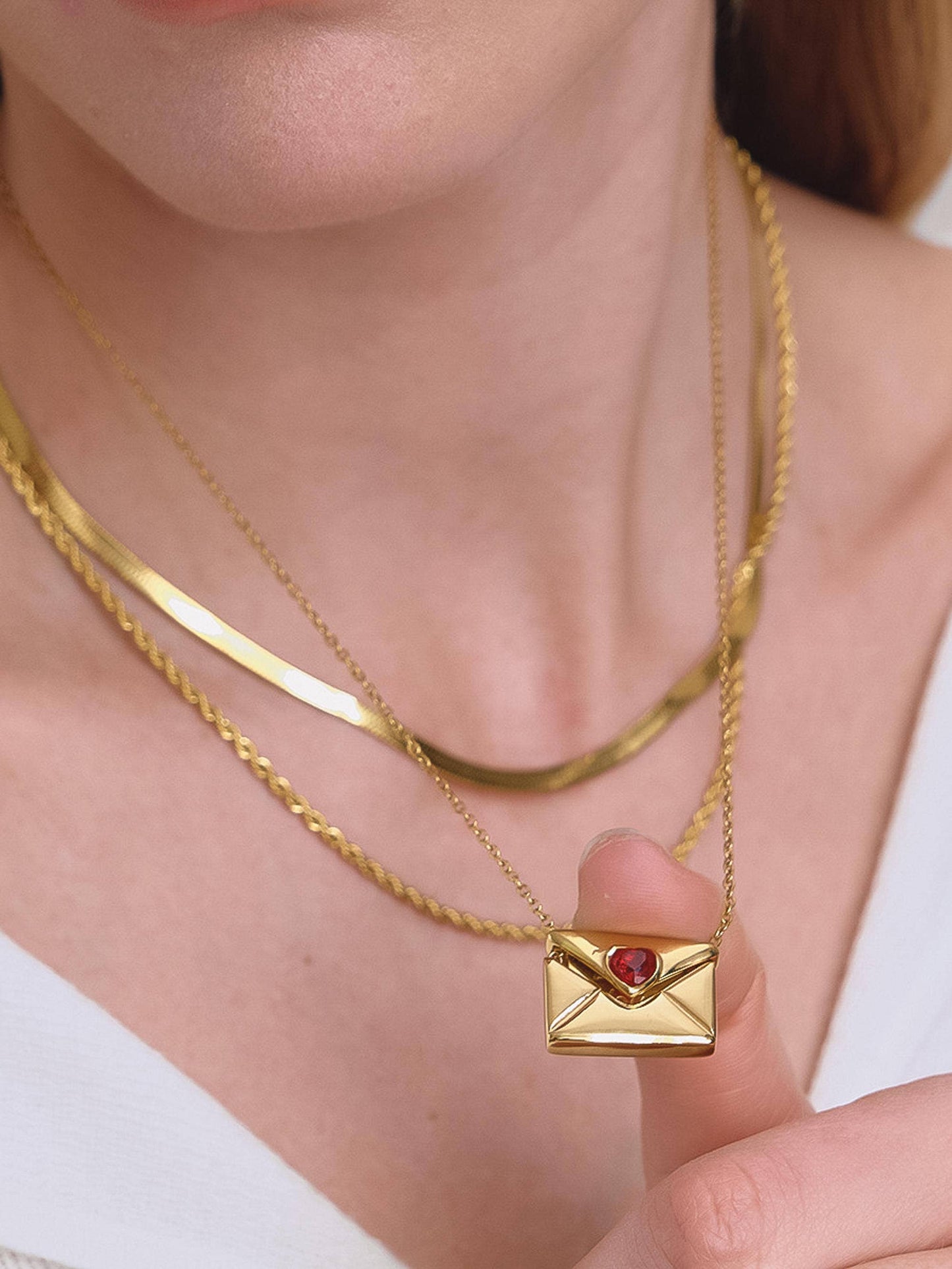 Letter 18K Gold Non-Tarnish Love Letter Heart Necklace: Yellow Gold